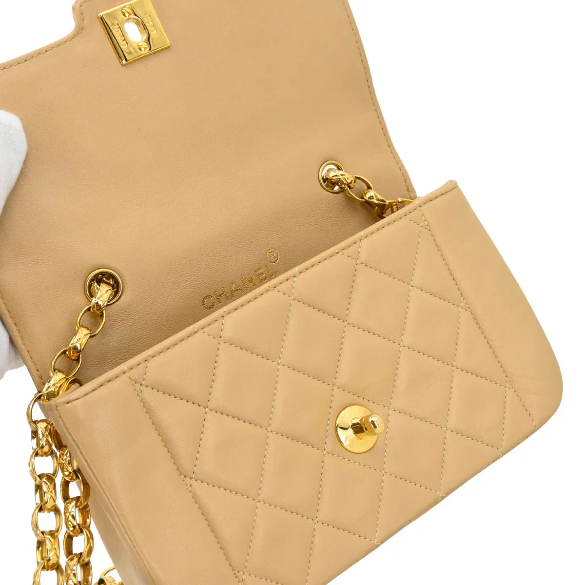 Chanel 1989-1991 Beige Lambskin Shoulder Bag - Image 7