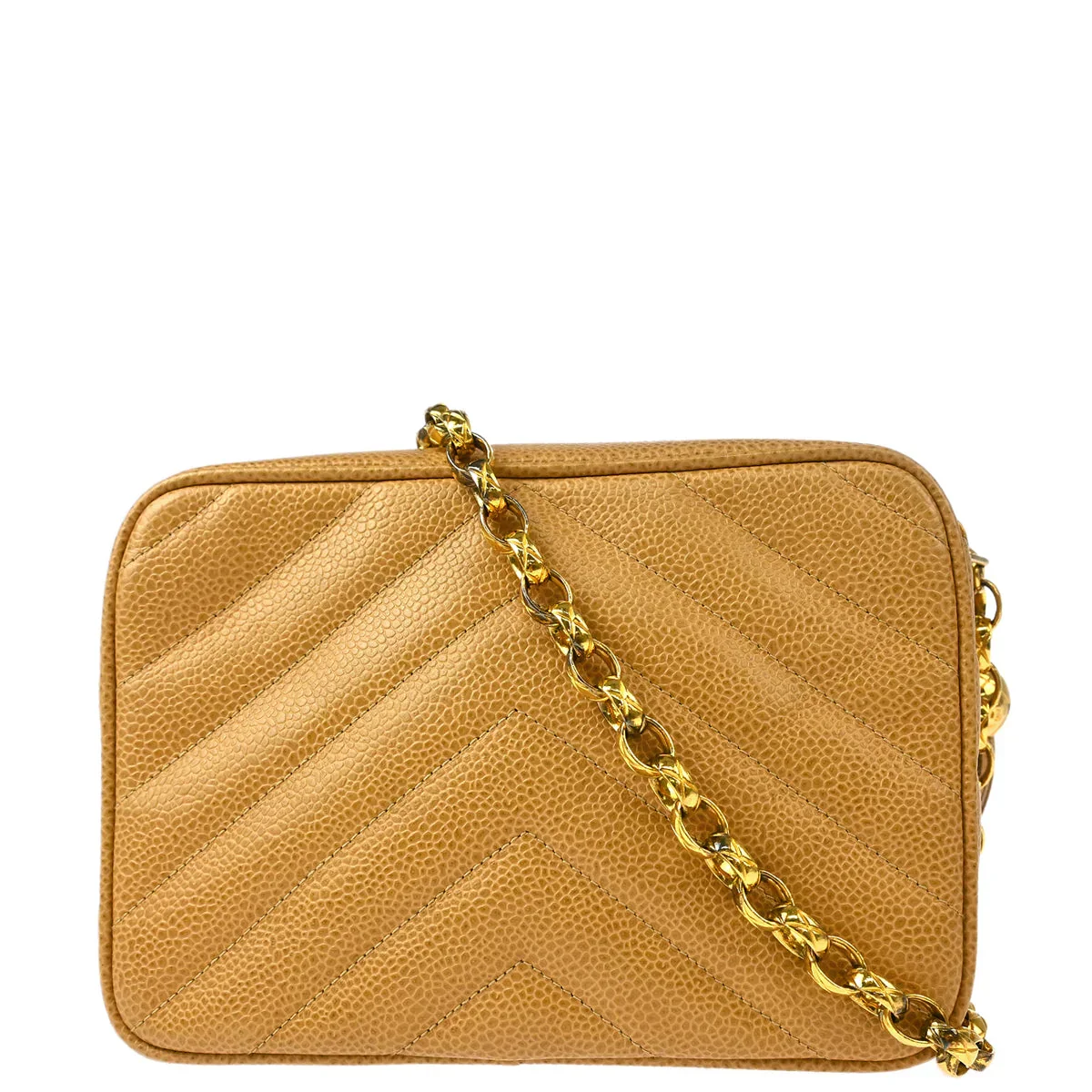 Chanel 1991-1994 Beige Caviar Chevron Camera Bag Mini - Image 2