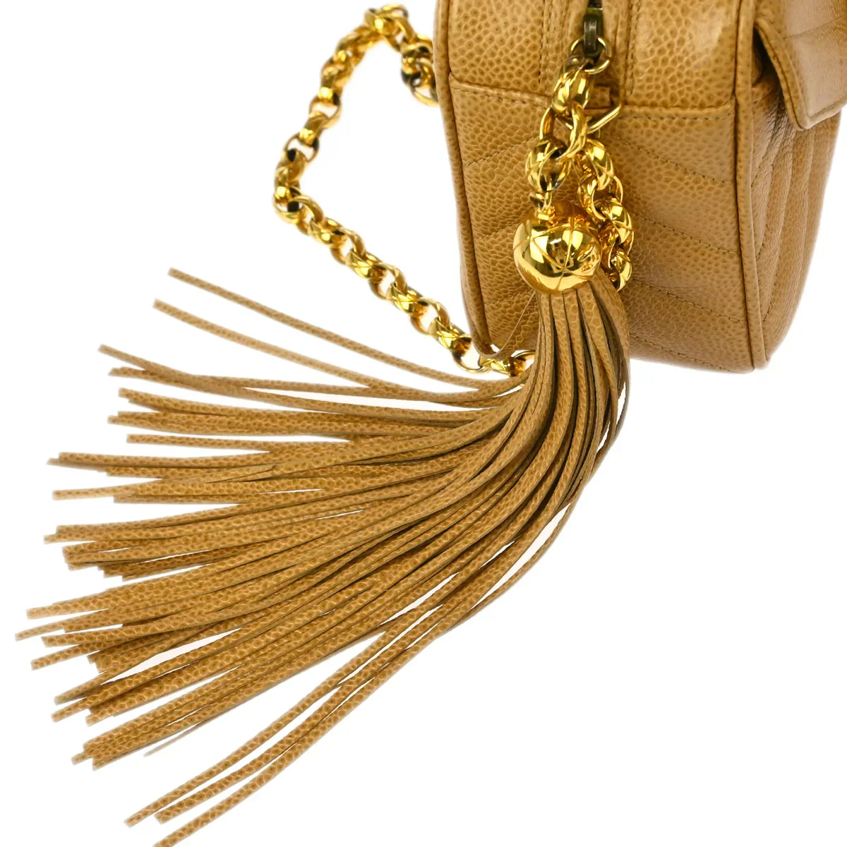 Chanel 1991-1994 Beige Caviar Chevron Camera Bag Mini - Image 4