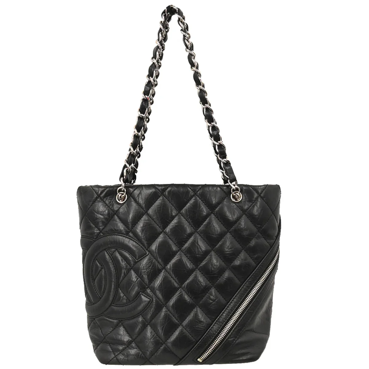 Chanel 2006-2008 Black Calfskin Cambon Ligne Tote Chain Handbag