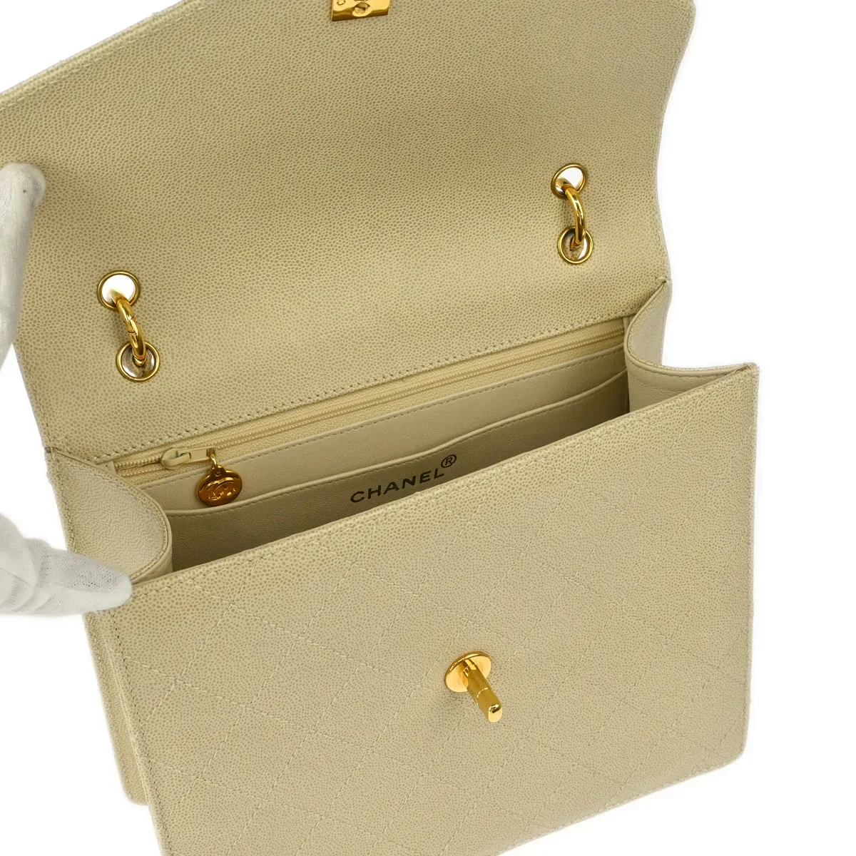 Chanel 1997-1999 Off-white Caviar Top Handle Handbag - Image 7