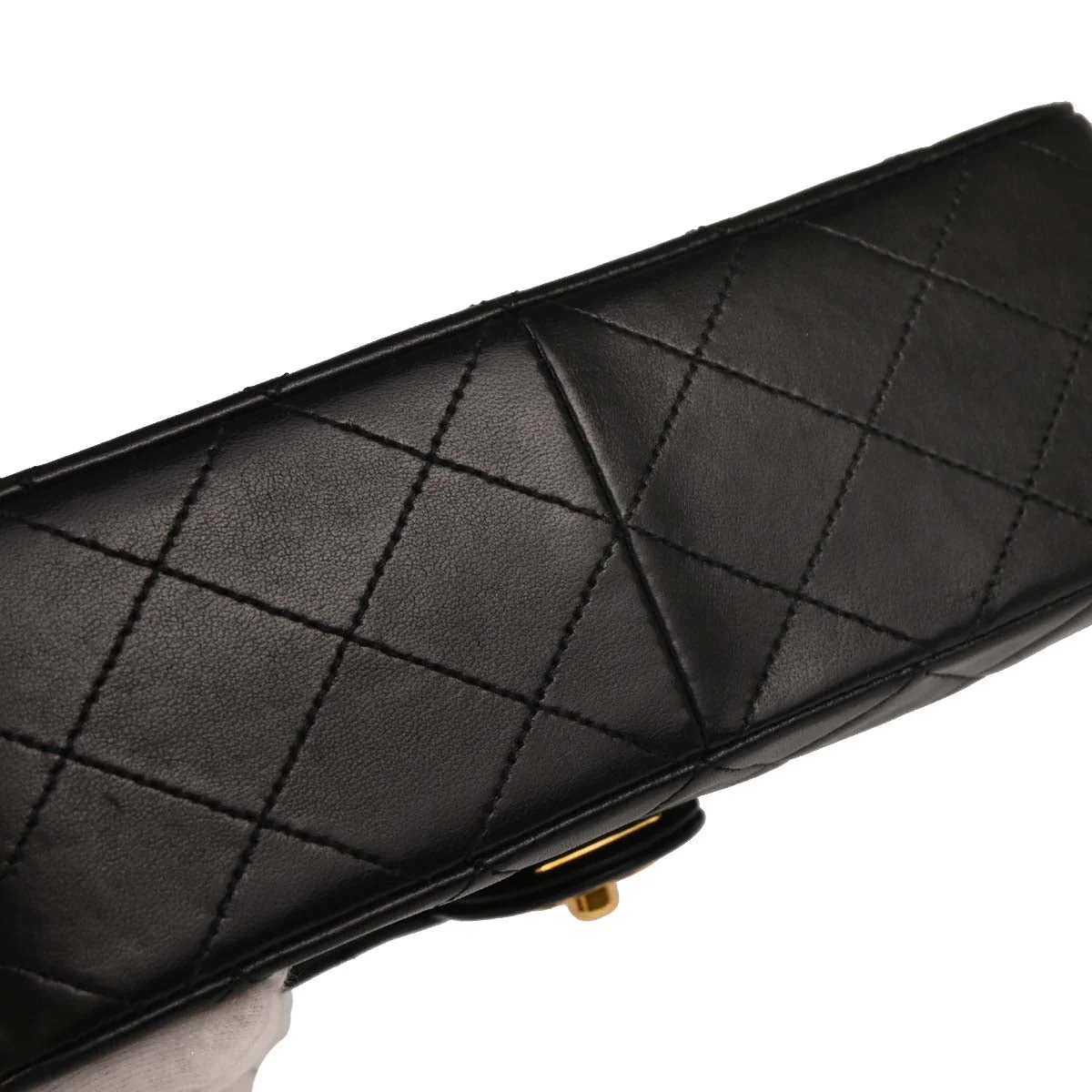 Chanel 1989-1991 Black Lambskin Classic Square Flap Shoulder Bag - Image 4