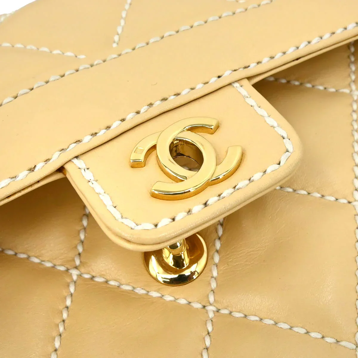 Chanel 2005-2006 Beige Calfskin Wild Stitch Handbag - Image 7