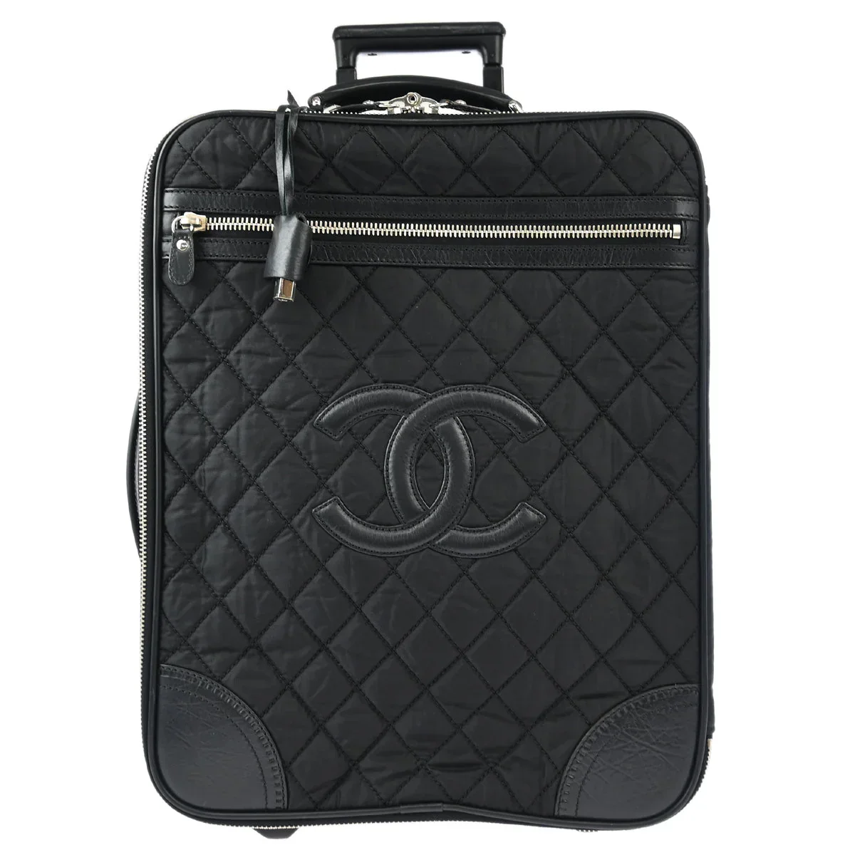Chanel 1989-1991 Black Nylon Calfskin Carry-On Rolling Luggage