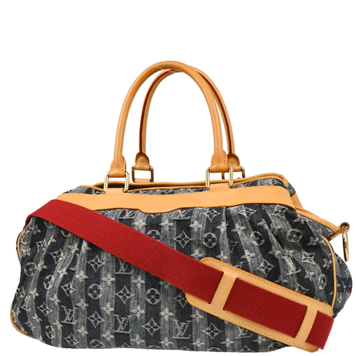 Louis Vuitton 2006 Blue Monogram Denim Cabas Raye GM 2way Shoulder Tote M95336 - Image 2