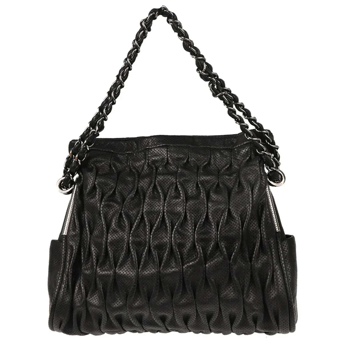 Chanel 2008-2009 Black Perforated Lambskin Handbag - Image 2