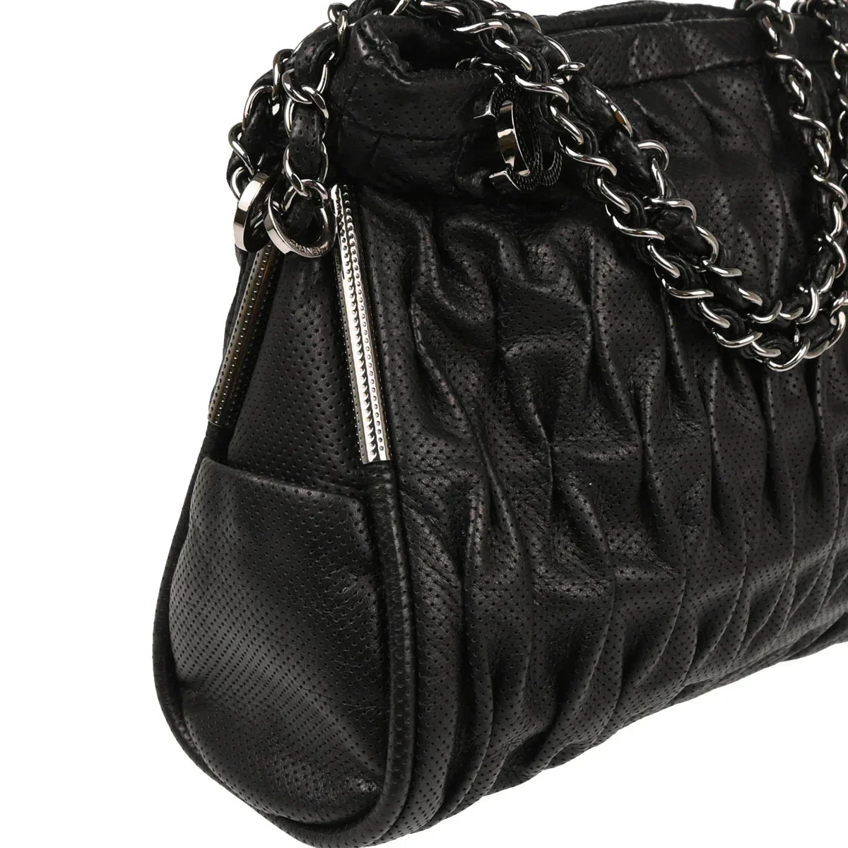 Chanel 2008-2009 Black Perforated Lambskin Handbag - Image 3