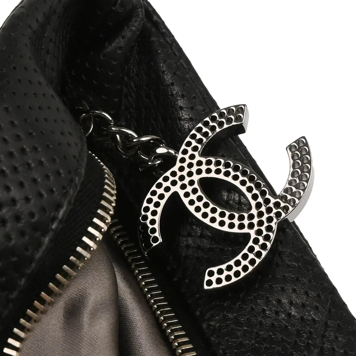 Chanel 2008-2009 Black Perforated Lambskin Handbag - Image 7