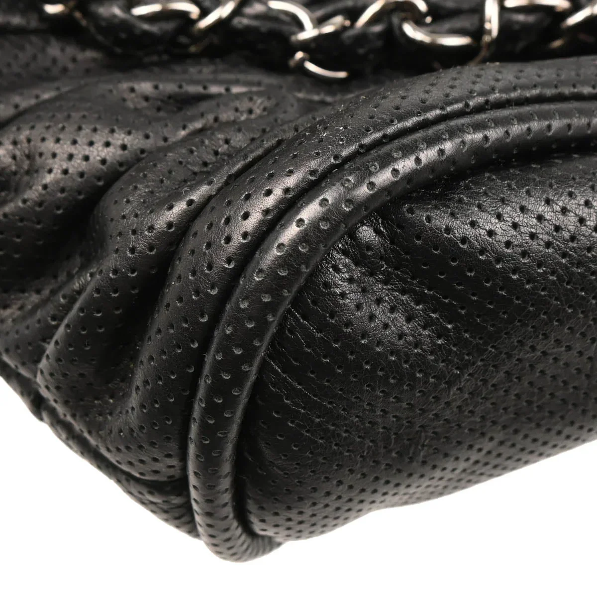 Chanel 2008-2009 Black Perforated Lambskin Handbag - Image 8