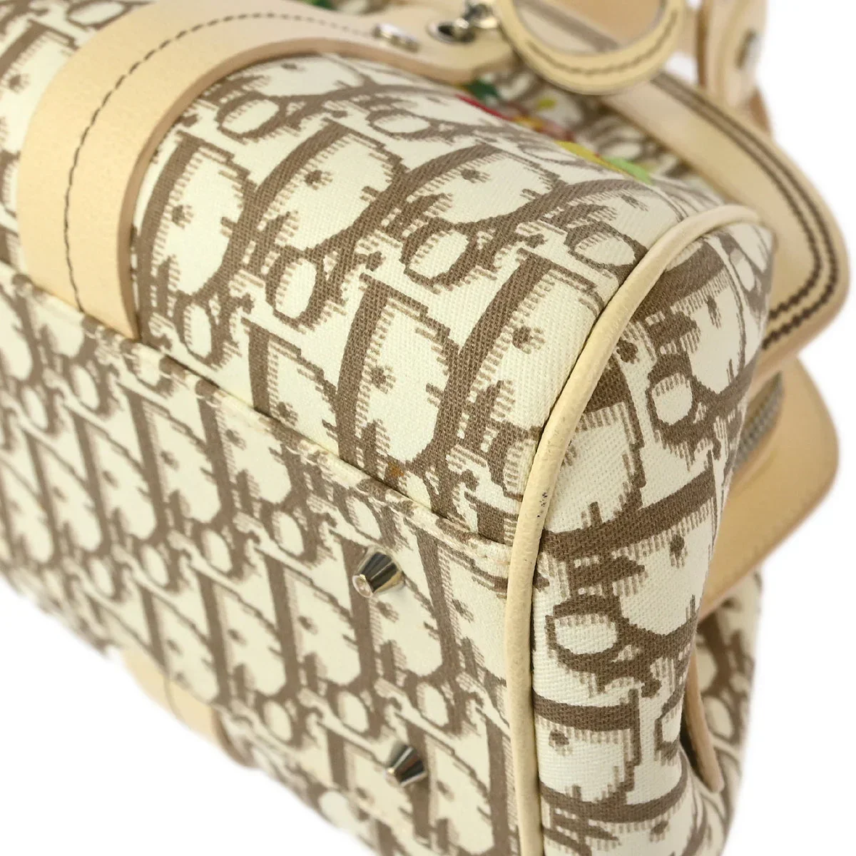 Christian Dior 2005 White Trotter Embroidered Flower Handbag - Image 4