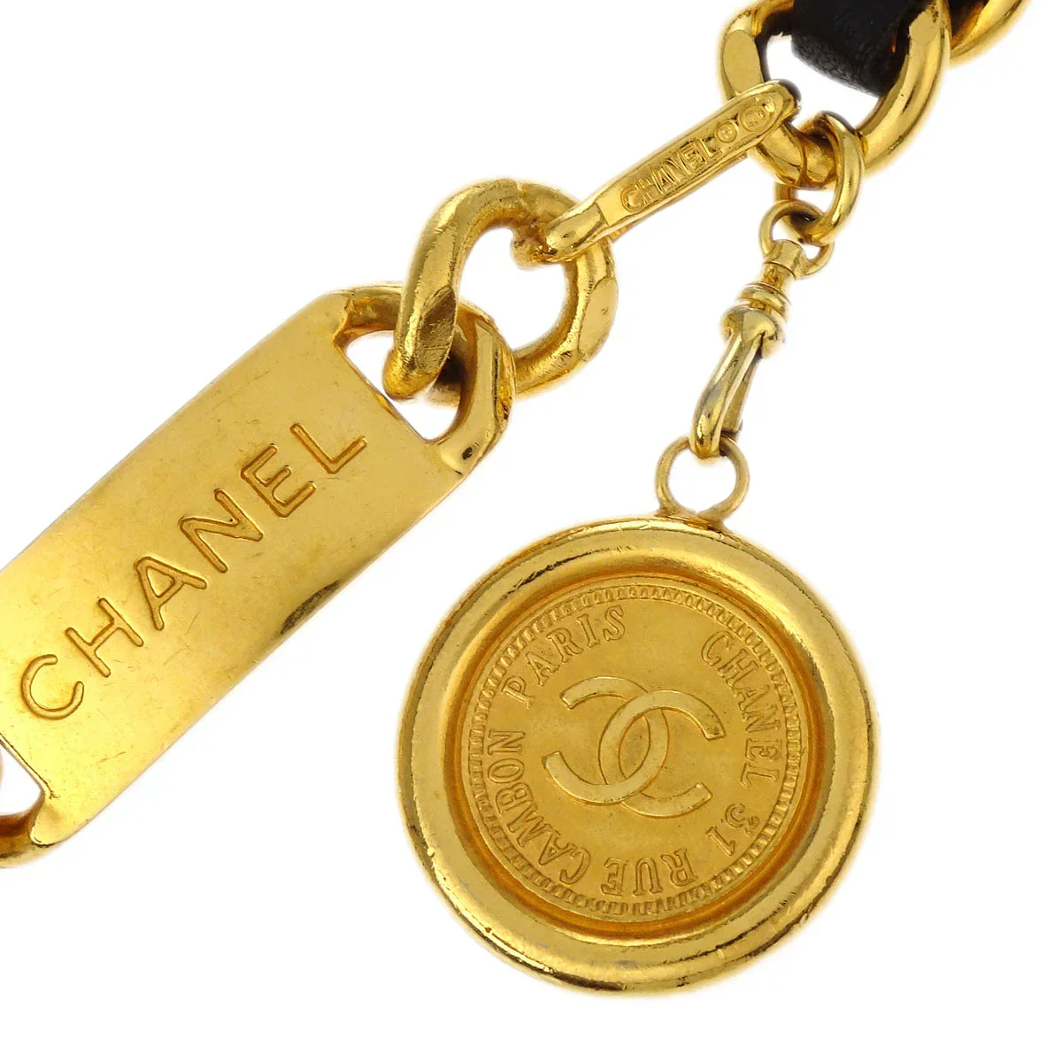Chanel Chain Belt Medallion Gold Black Small Good - Image 2