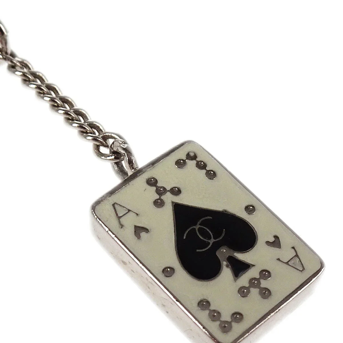 Chanel CC Ace of Spades Card Chain Necklace Pendant Silver 05A - Image 3