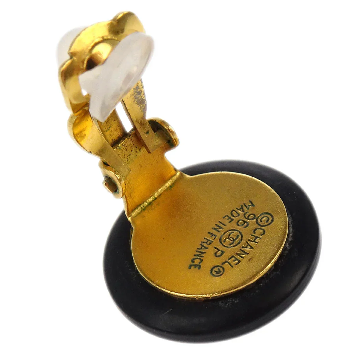 Chanel White Button Earrings Clip-On 96P - Image 4