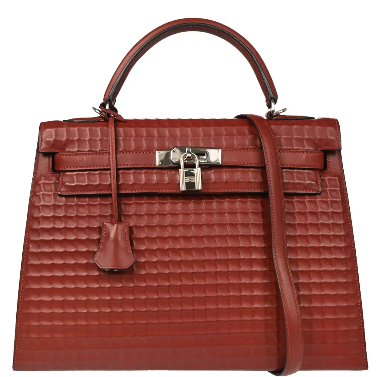 Hermes 2003 Rouge H Ever Deutch Waffle Kelly 32 Sellier 2way Shoulder Handbag