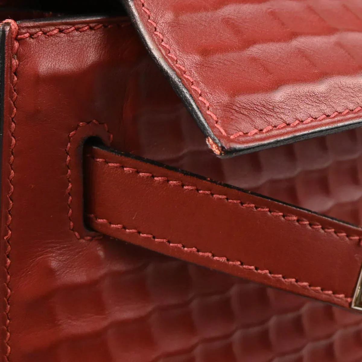 Hermes 2003 Rouge H Ever Deutch Waffle Kelly 32 Sellier 2way Shoulder Handbag - Image 7