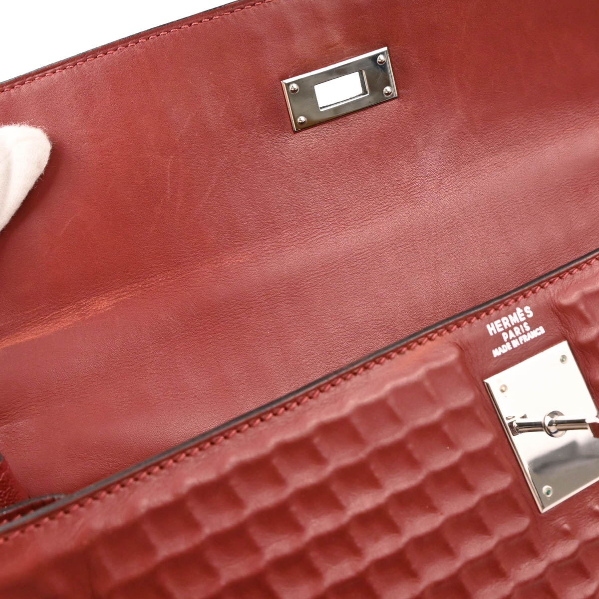 Hermes 2003 Rouge H Ever Deutch Waffle Kelly 32 Sellier 2way Shoulder Handbag - Image 9
