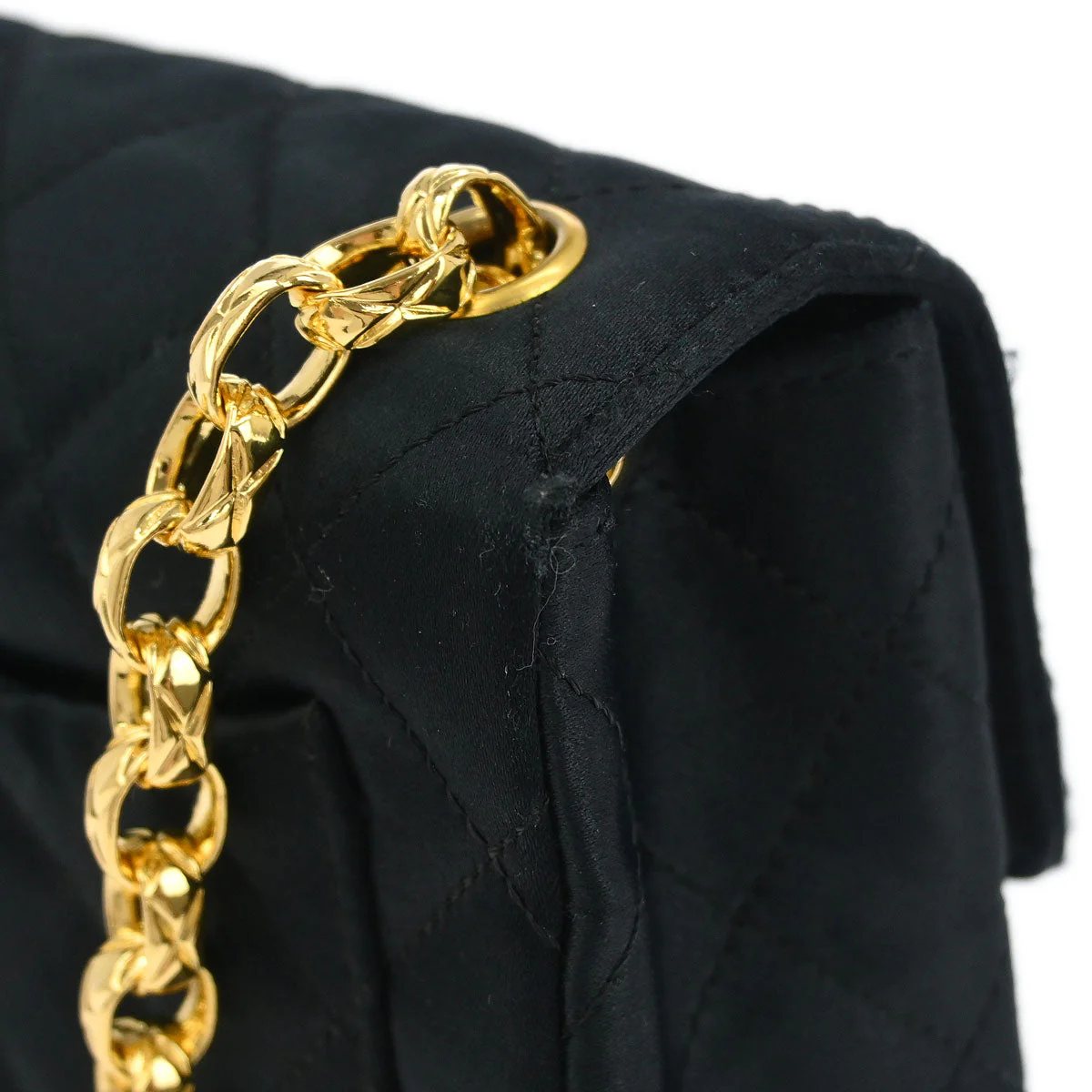 Chanel 1989-1991 Black Satin Mini Classic Square Flap Shoulder Bag - Image 6