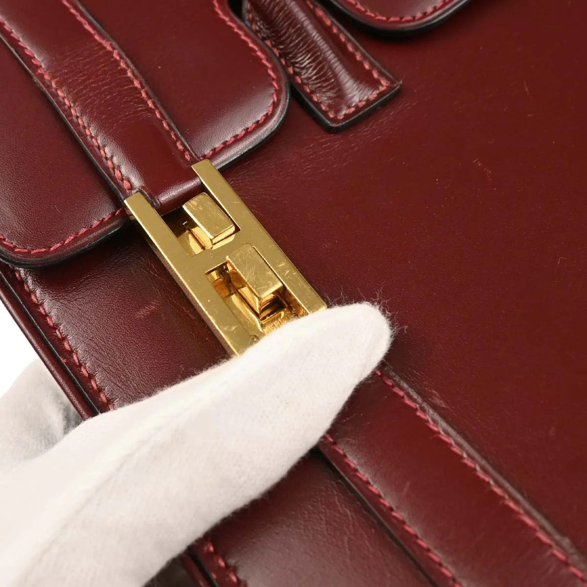 Hermes 1980 Rouge H Box Calf Drag 27 Handbag - Image 5