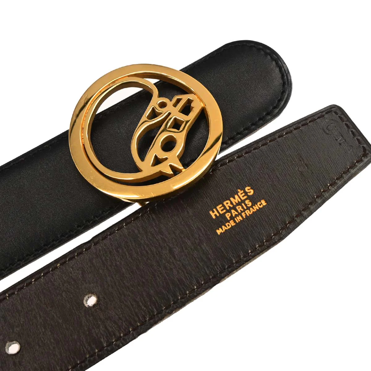 Hermes Black Box Calf Cheval Horse Buckle Belt #70 Small Good - Image 3