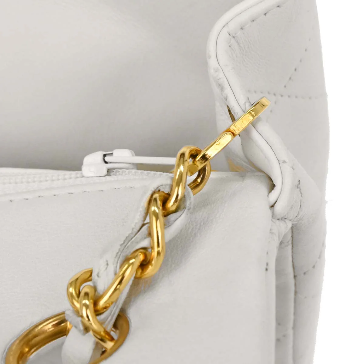 Chanel 1986-1988 White Lambskin Classic Square Flap Shoulder Bag - Image 7