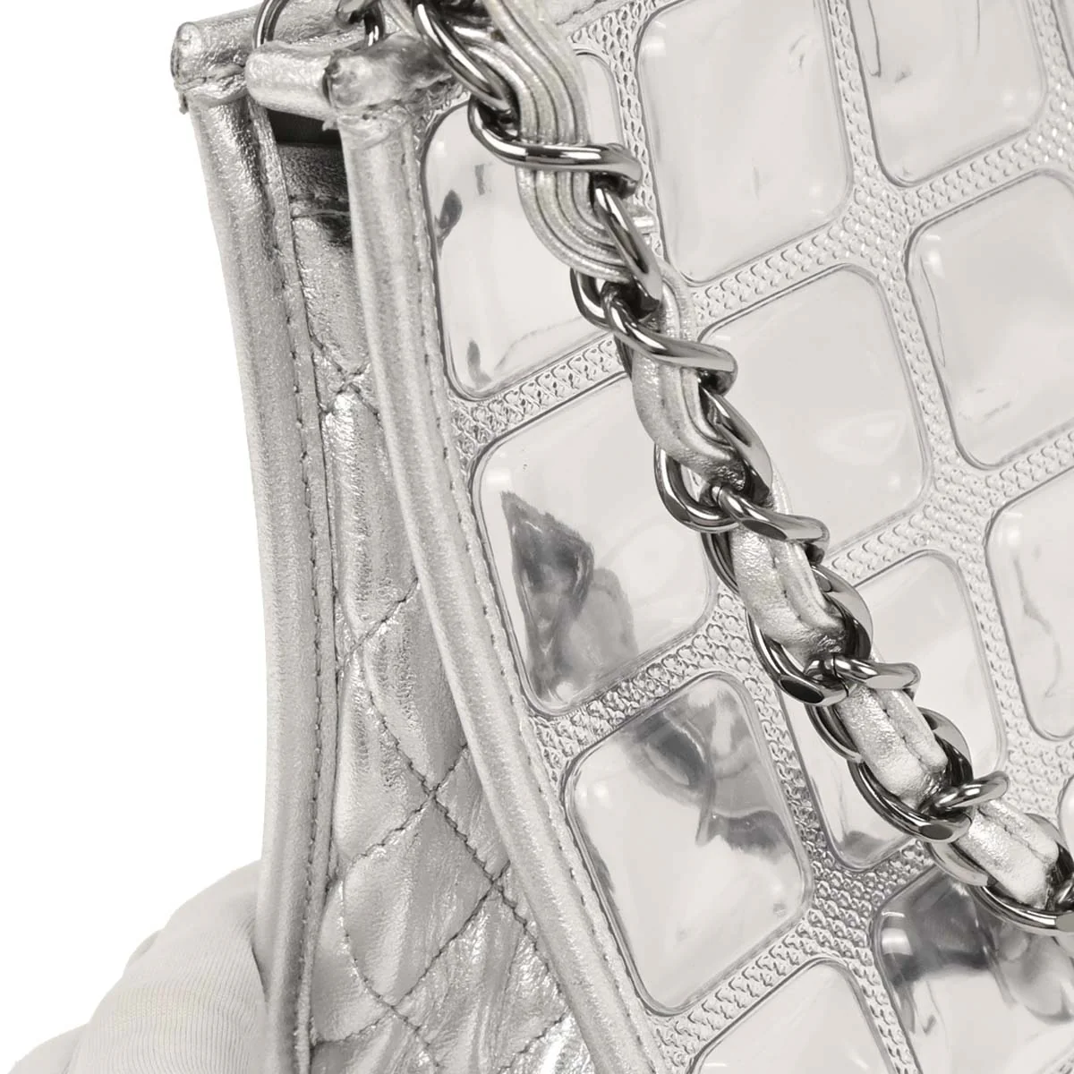 Chanel 2006-2008 Silver PVC Lambskin Ice Cube Shoulder Bag - Image 3