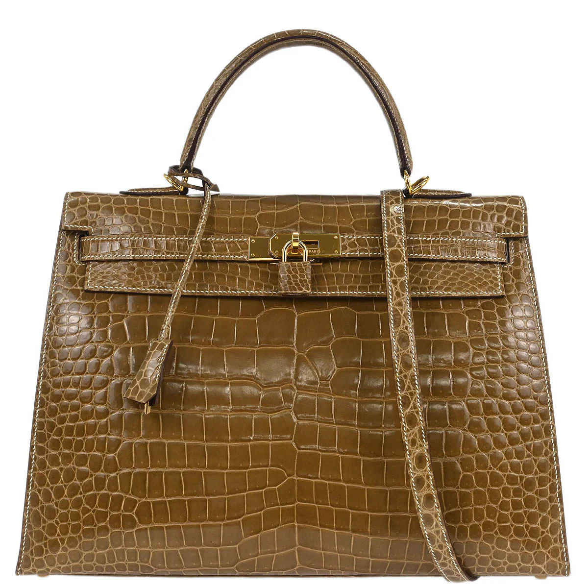 Hermes * Ficelle Porosus Kelly 35 Sellier 2way Shoulder Handbag