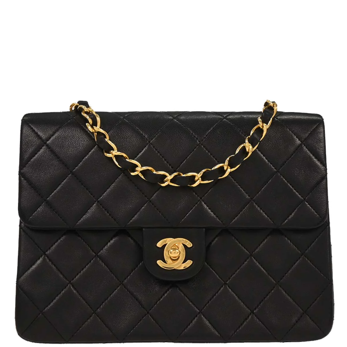 Chanel 1994-1996 Black Lambskin Classic Square Flap Shoulder Bag
