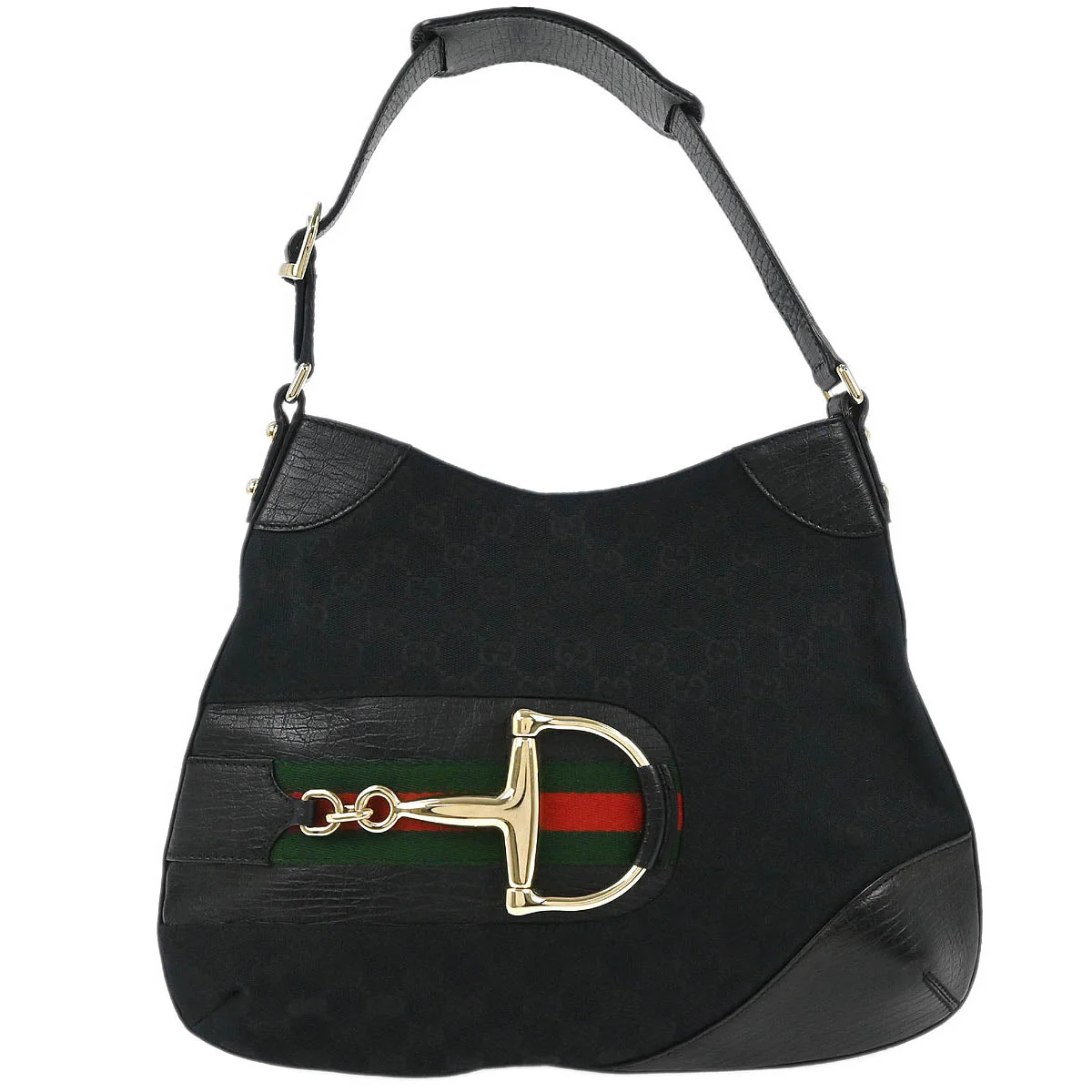Gucci Black GG Horsebit Hobo Handbag