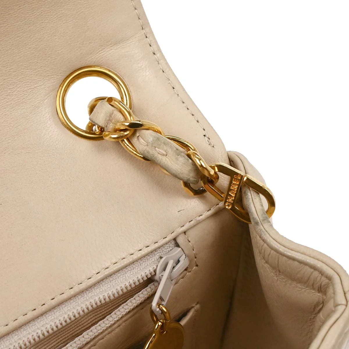 Chanel 1991-1994 Off-white Lambskin Small Classic Double Flap Shoulder Bag - Image 7