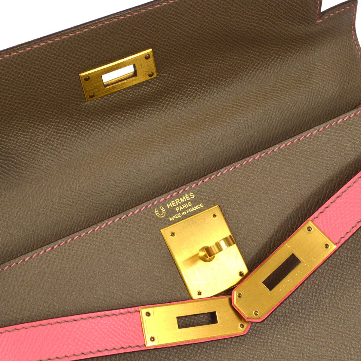 Hermes 2018 Gray Pink Epsom Kelly 28 Sellier 2way Shoulder Handbag - Image 8