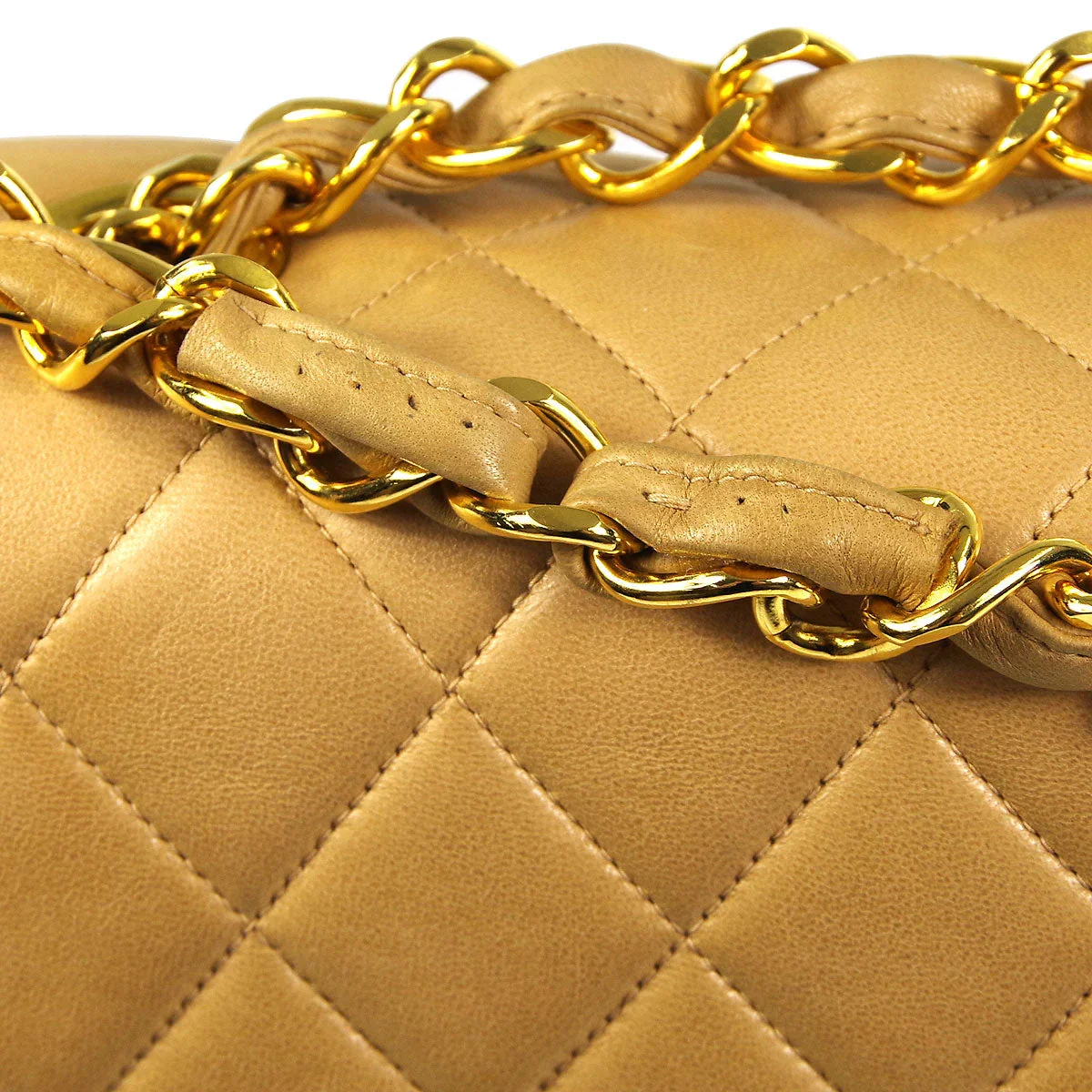 Chanel 1994-1996 * Classic Flap Jumbo Double Chain Shoulder Bag Beige Lambskin - Image 11