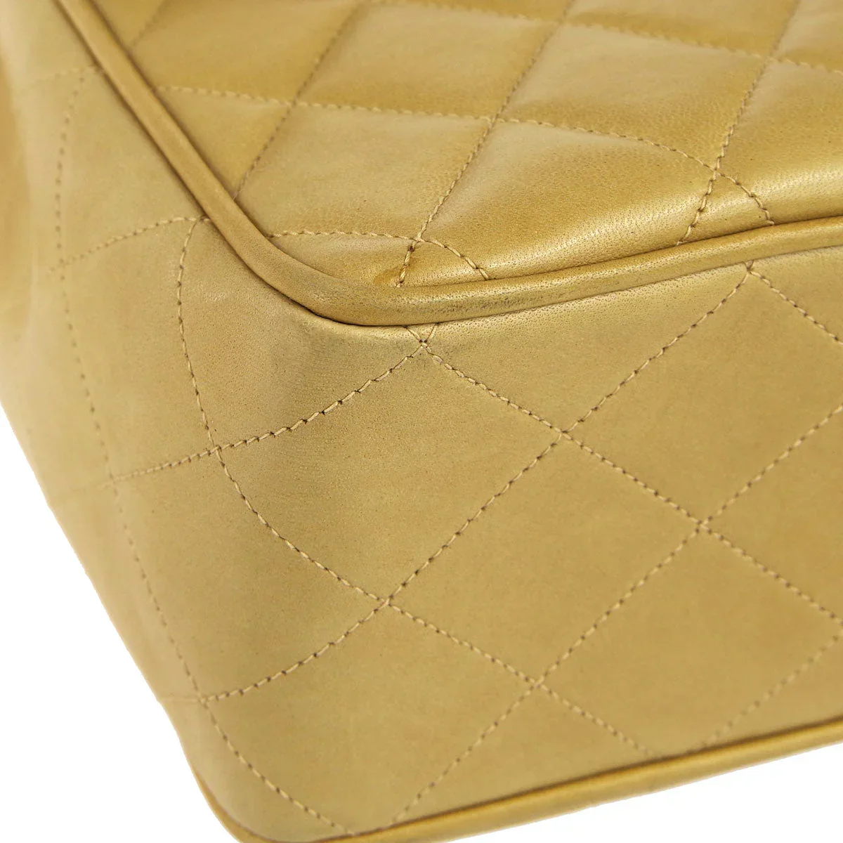 Chanel 1994-1996 * Classic Flap Jumbo Double Chain Shoulder Bag Beige Lambskin - Image 3