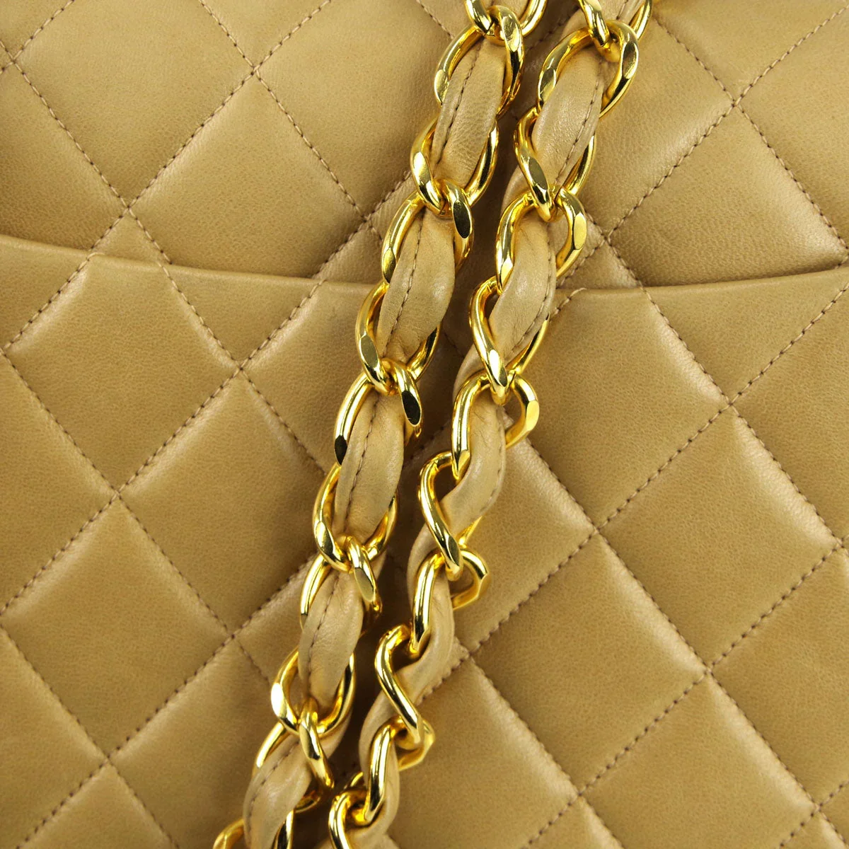 Chanel 1994-1996 * Classic Flap Jumbo Double Chain Shoulder Bag Beige Lambskin - Image 5