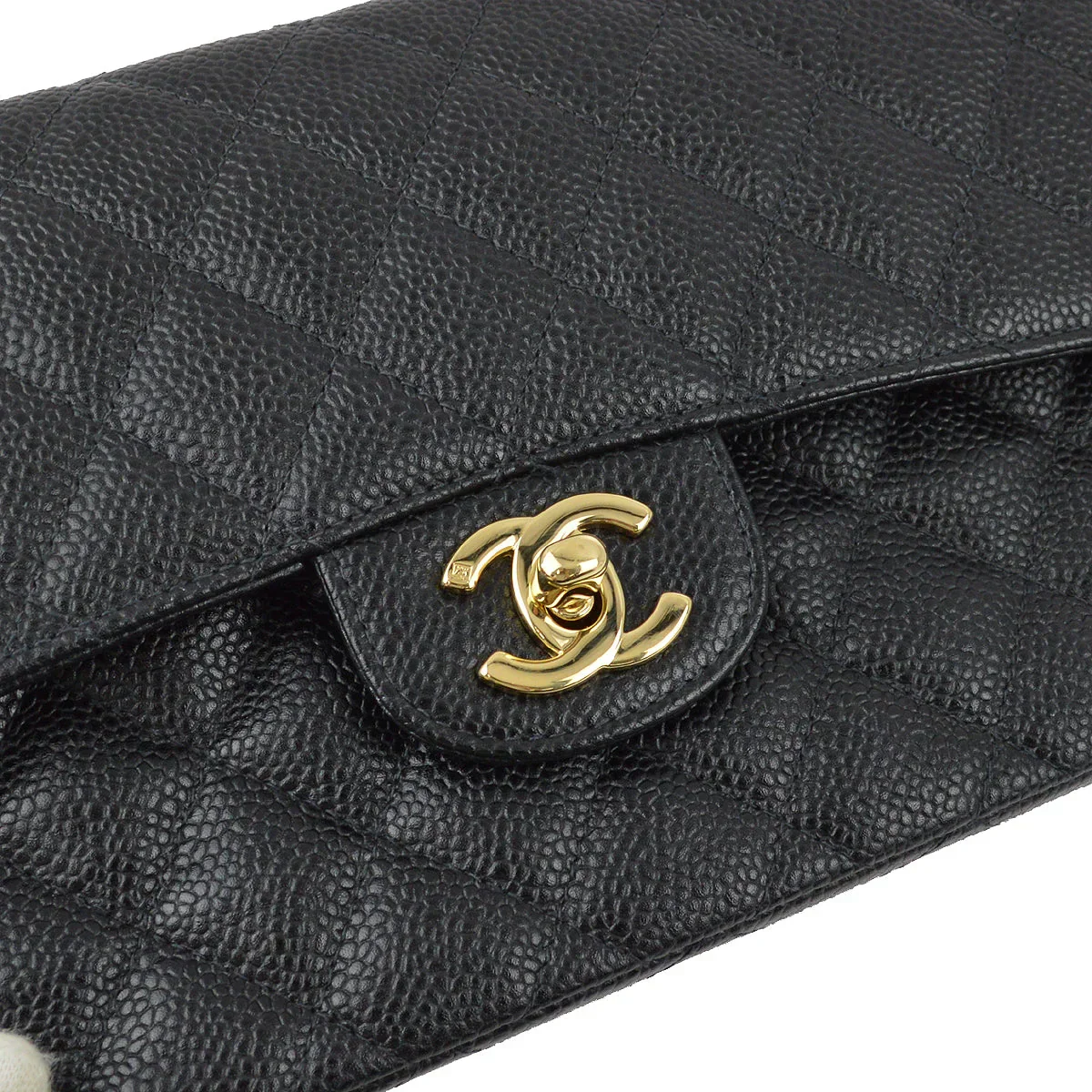 Chanel 2001-2003 Black Caviar Small Classic Double Flap Shoulder Bag - Image 6