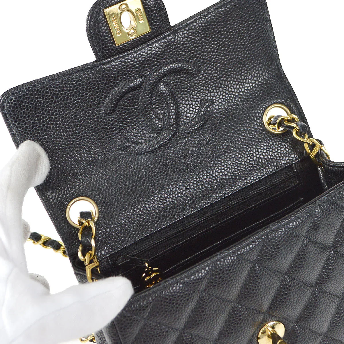 CHANEL Classic Flap Mini Square Chain Shoulder Bag Black Caviar - Image 6