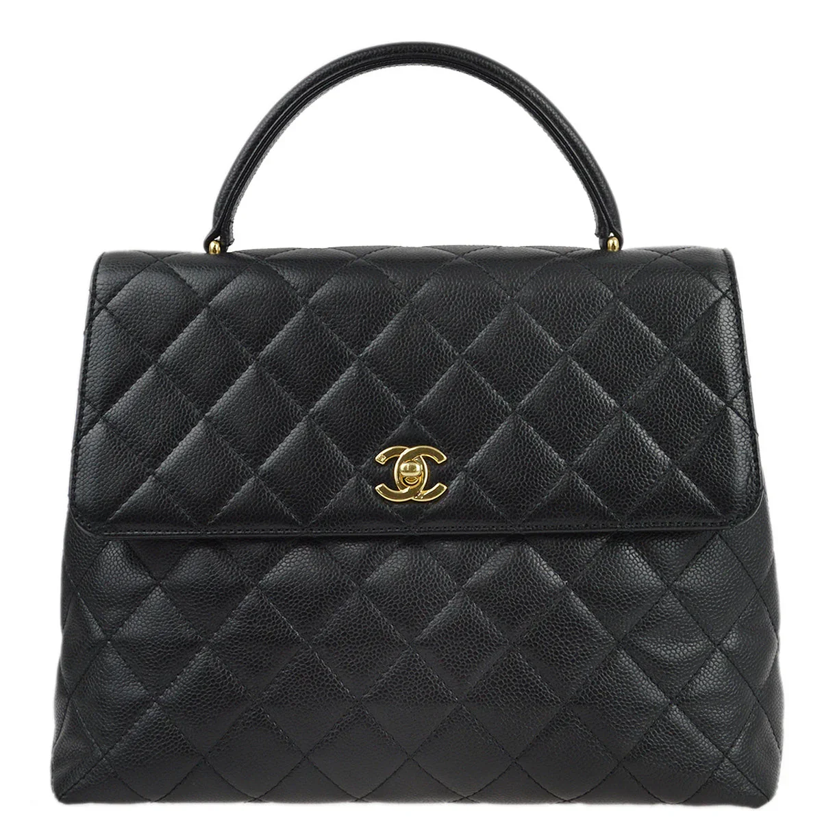 Chanel 2001-2003 Black Caviar Top Handle Handbag