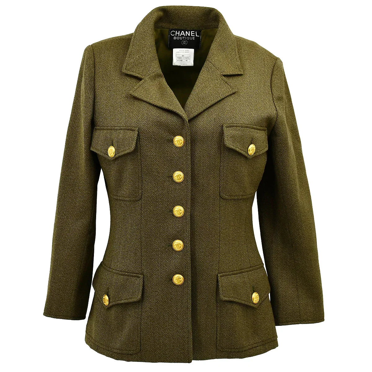 Chanel Single Breasted Jacket Khaki 96A #40