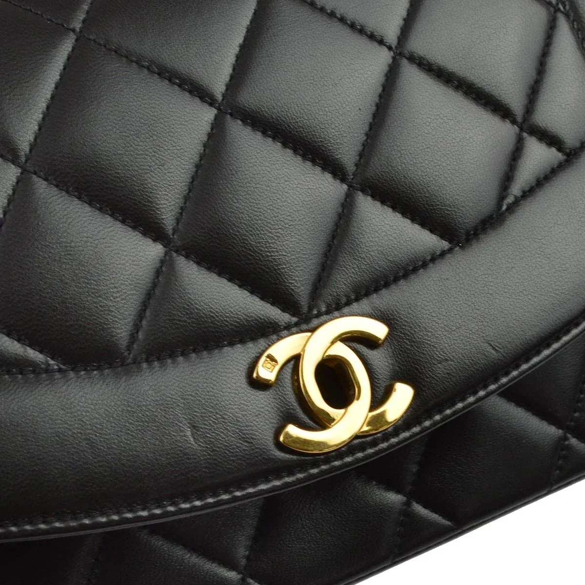 Chanel 1994-1996 Black Lambskin Small Diana Shoulder Bag - Image 5