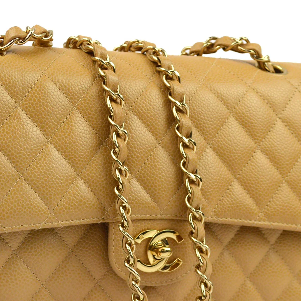 Chanel 2003-2004 Beige Caviar Medium Classic Double Flap Bag - Image 3
