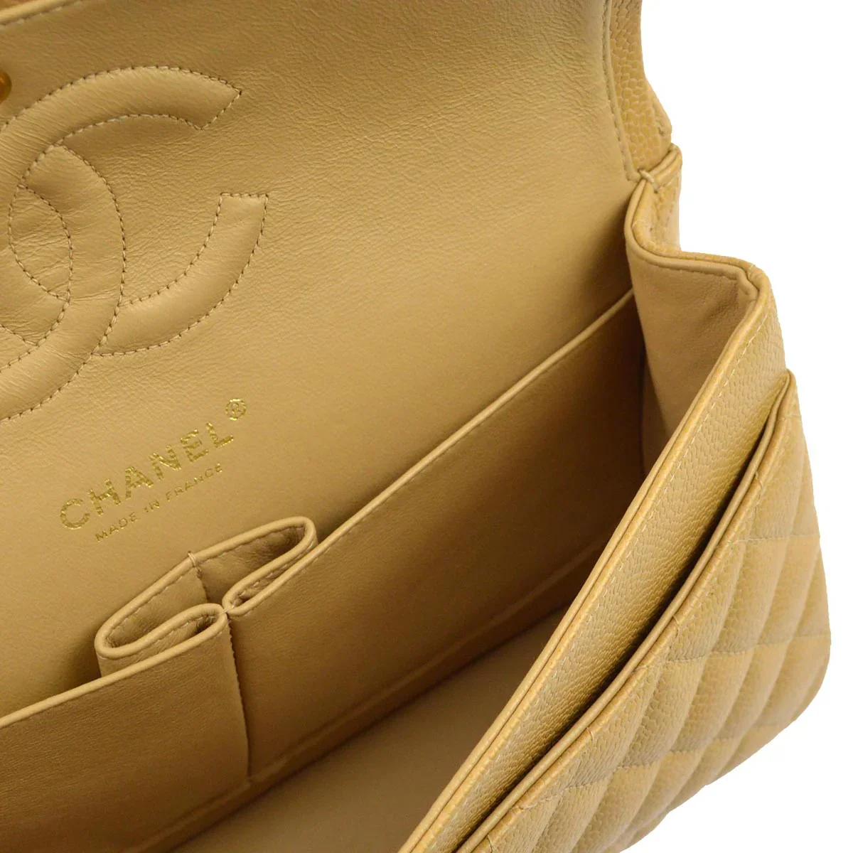Chanel 2003-2004 Beige Caviar Medium Classic Double Flap Bag - Image 4