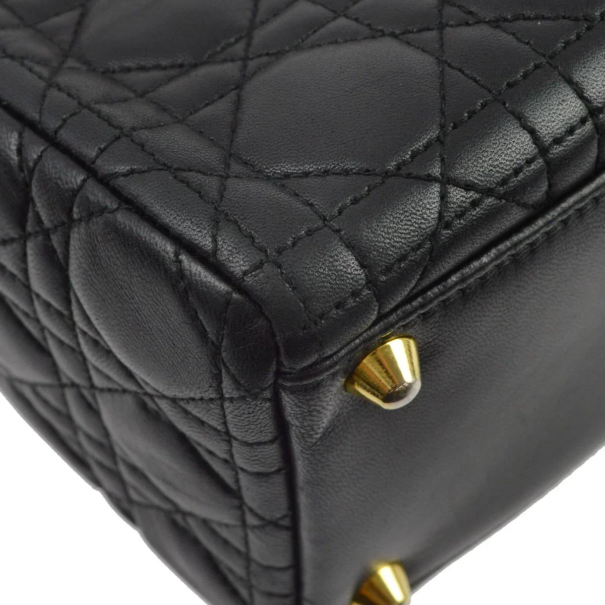 Christian Dior 1997 Black Lambskin Large Lady Dior Cannage 2way Shoulder Handbag - Image 7