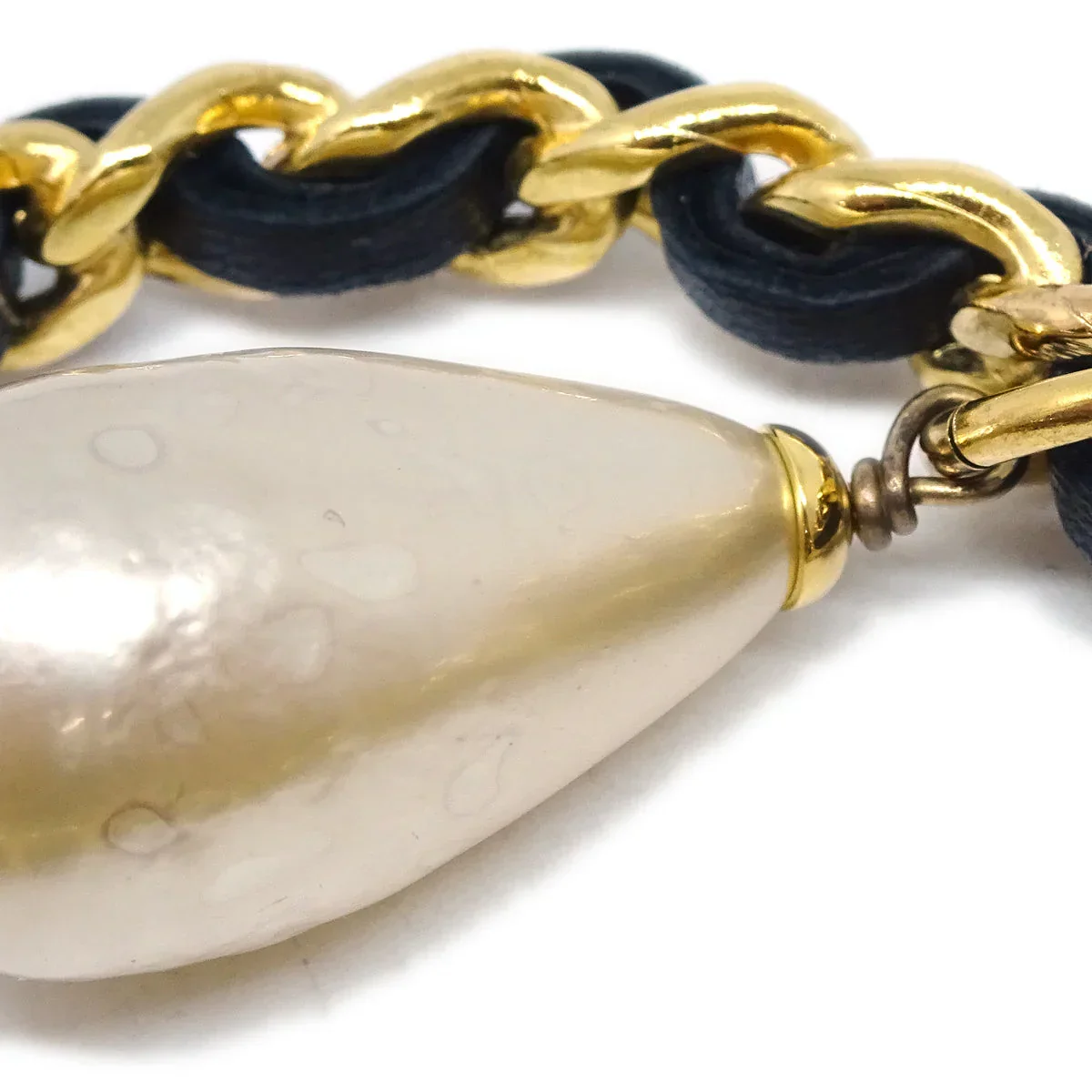 Chanel Dangle Hoop Earrings Gold Artificial Pearl Clip-On 27 - Image 2