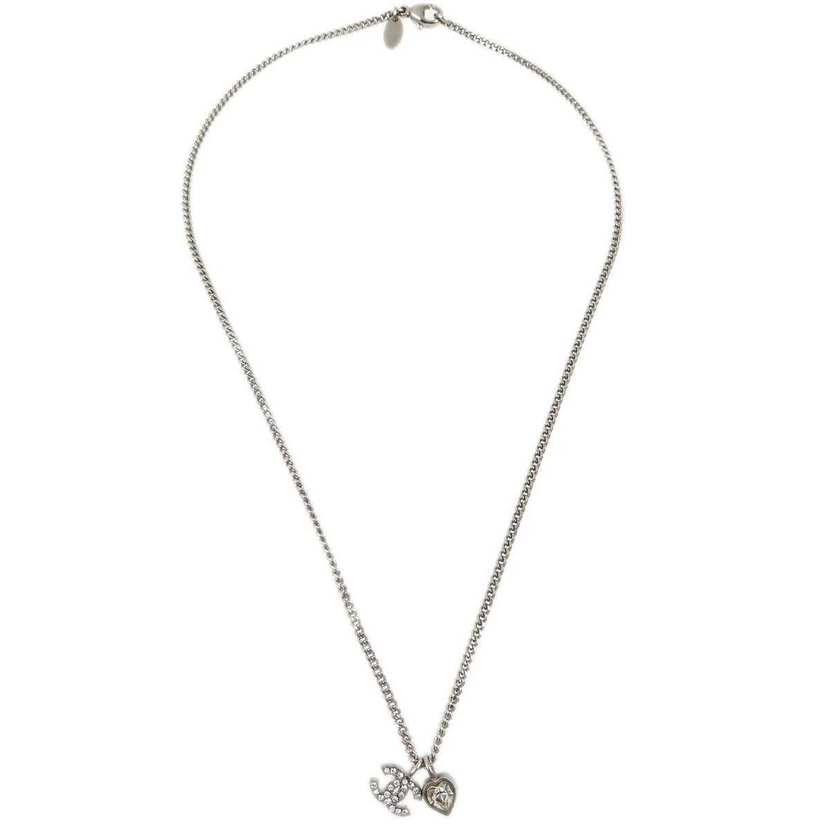 Chanel Silver Chain Necklace Pendant Rhinestone D11C - Image 2