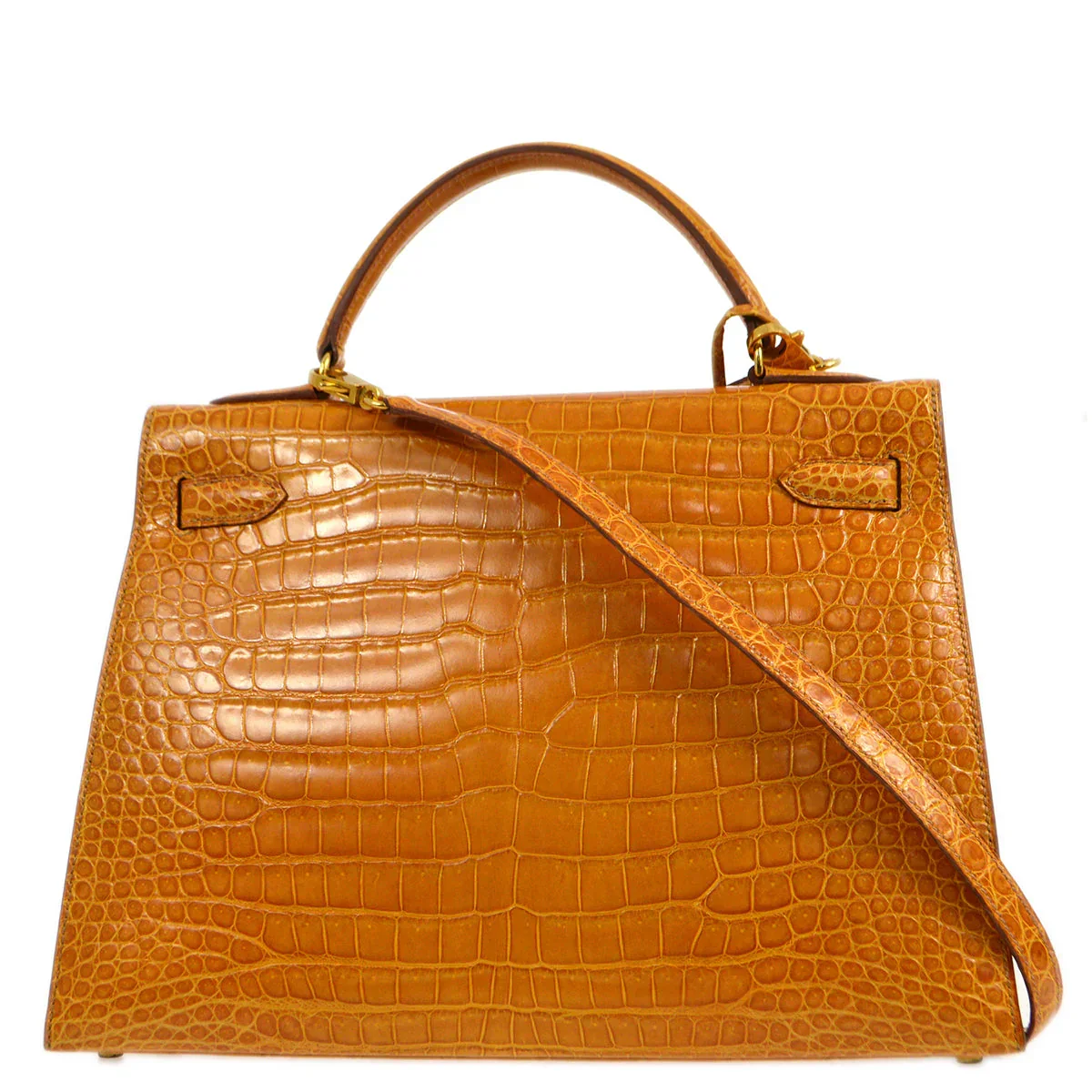 Hermes * 1997 Saffron Porosus Kelly 32 Sellier 2way Shoulder Handbag - Image 2