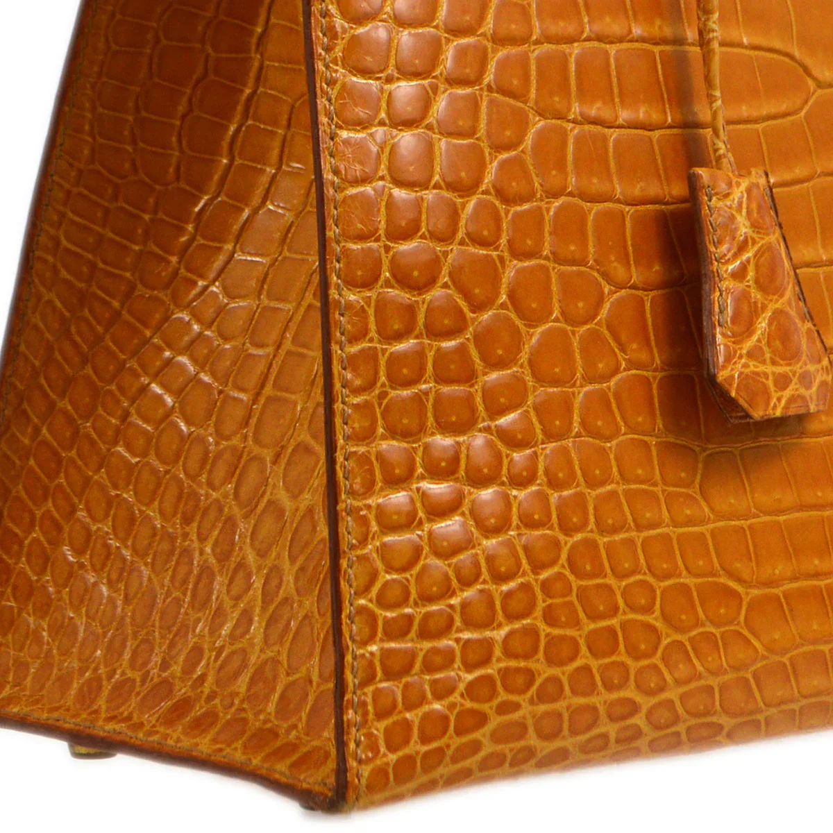 Hermes * 1997 Saffron Porosus Kelly 32 Sellier 2way Shoulder Handbag - Image 3