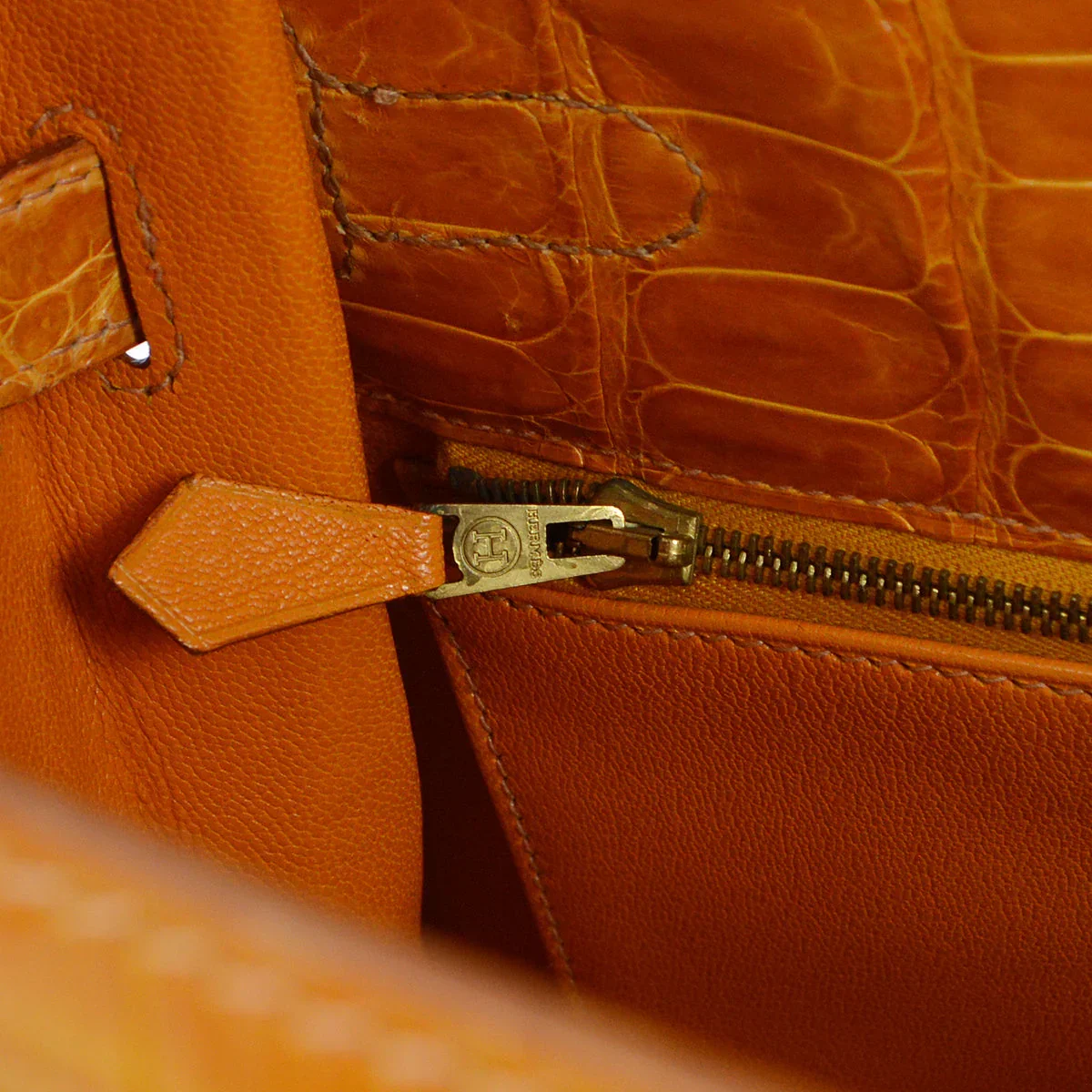 Hermes * 1997 Saffron Porosus Kelly 32 Sellier 2way Shoulder Handbag - Image 7