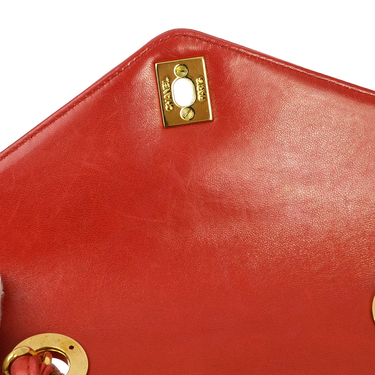 Chanel 1994-1996 Red Lambskin Chevron Chain Shoulder Bag - Image 8