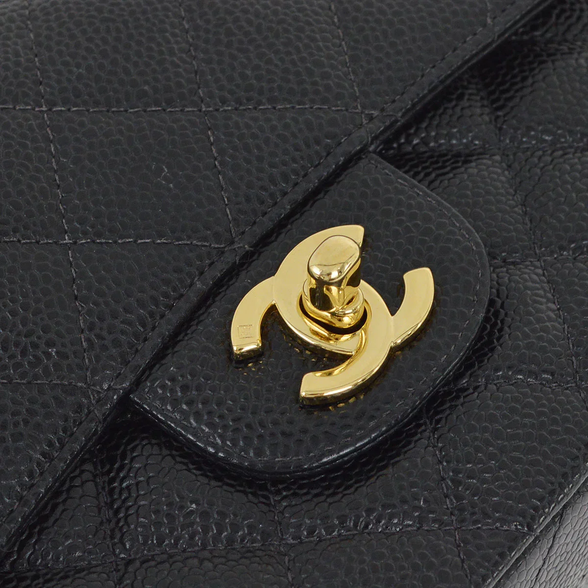 Chanel 2001-2003 Black Caviar Small Classic Double Flap Shoulder Bag - Image 3