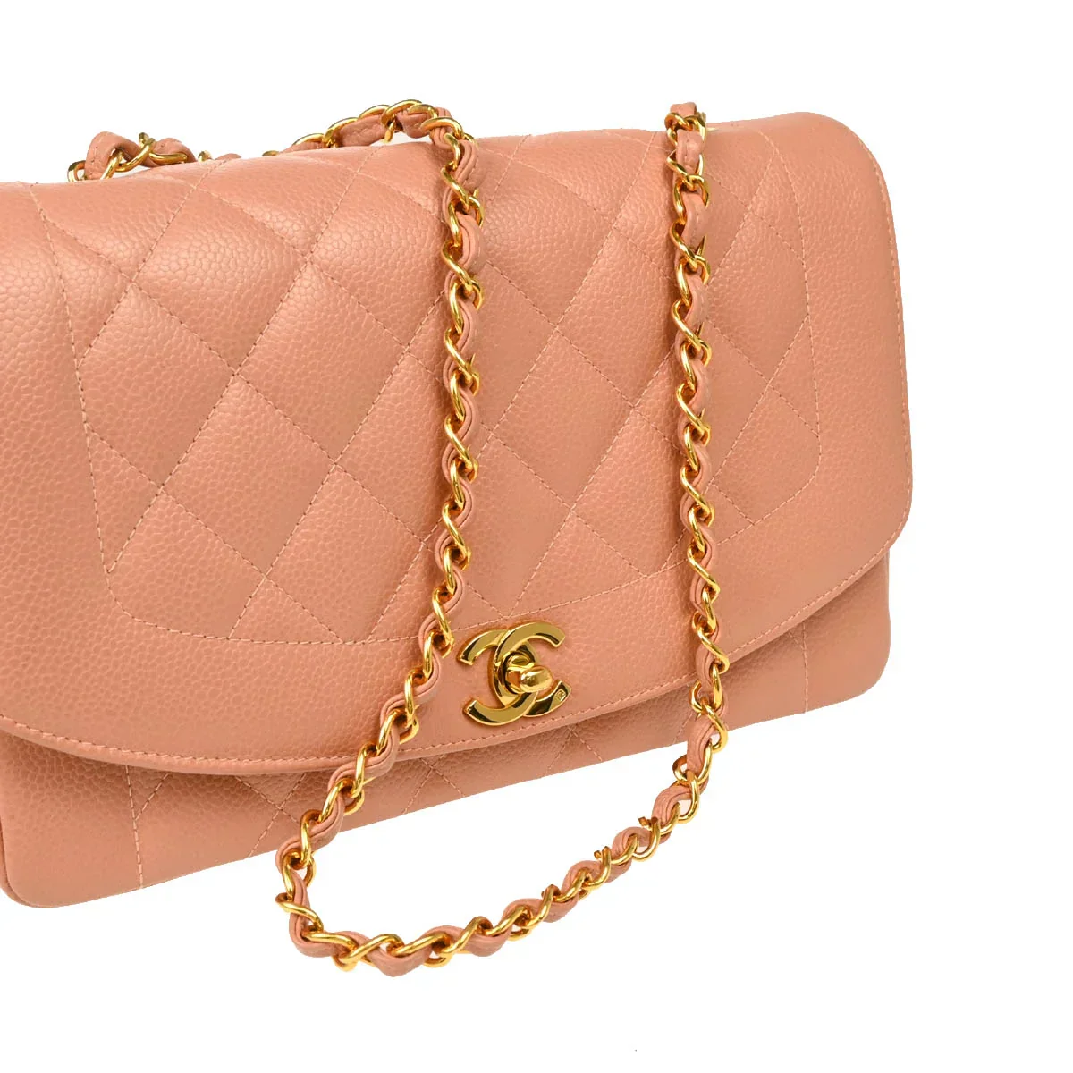 Chanel 1994-1996 Pink Caivar Medium Diana Shoulder Bag - Image 3