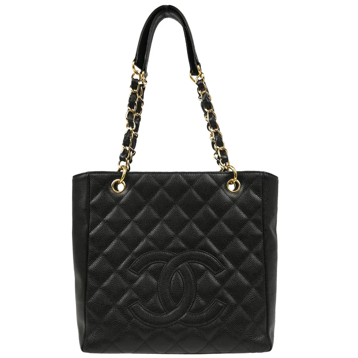 Chanel 2004-2005 Black Caviar Petite Shopping Tote PST Chain Handbag